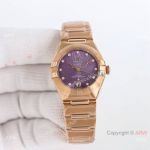 Swiss Grade 1 Replica Omega Constellation 29 Cal.8700 Rose Gold Purple Watches